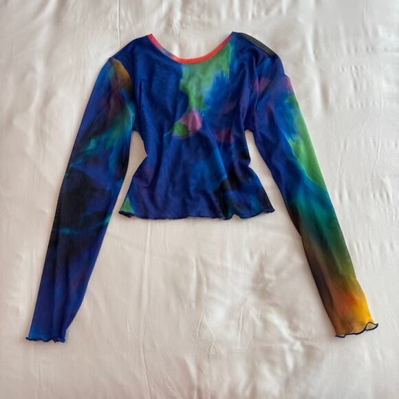Zara Rainbow Mesh Lace-Up Back Cropped Sheer Top Women’s Size M - Picture 5 of 8